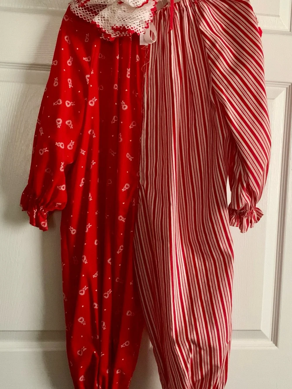 Vintage Handmade Red White Striped Clown Costume w/Collar & Hat - Youth (5-8 yr)